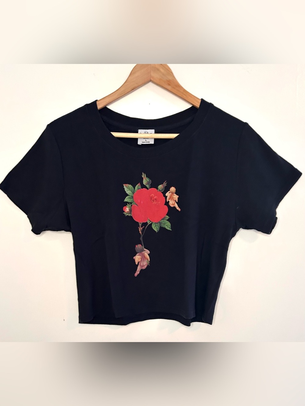 Boys Lie Rising Angels Baby Tee. Size L. Black. NWOT